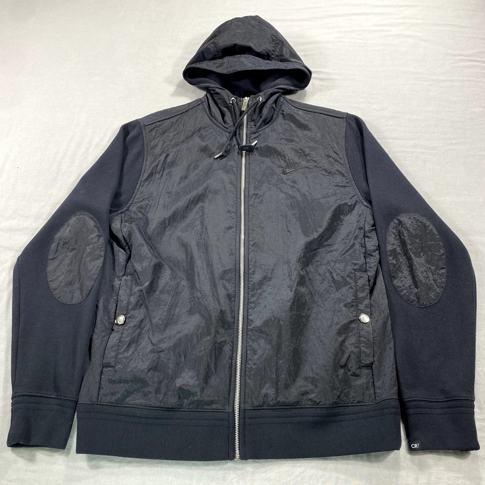 Nike CR7 Jacket Mens Medium Black Overlay Windbreaker Track Hooded Zip Ronaldo